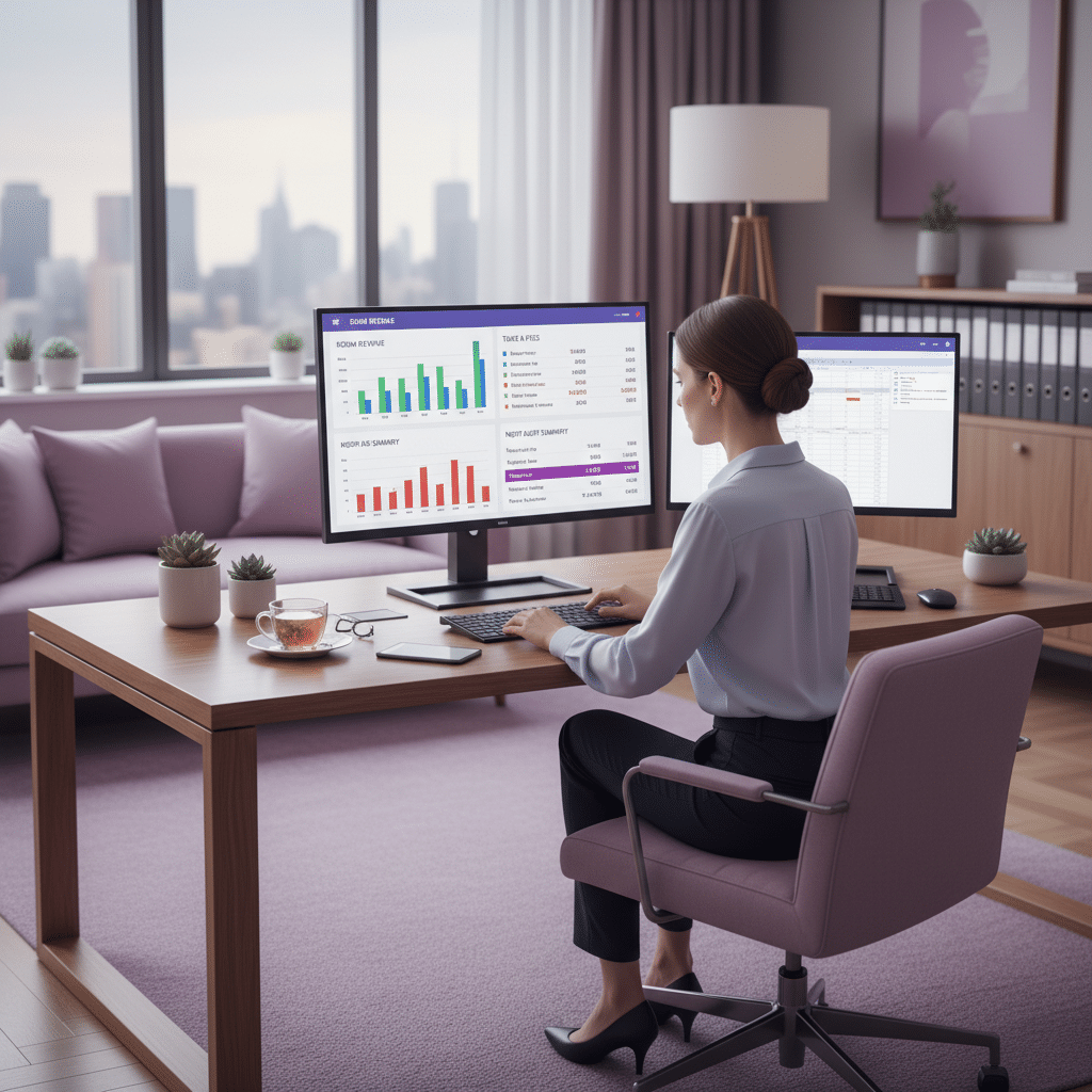 Hotel finance dashboard showing real-time reporting