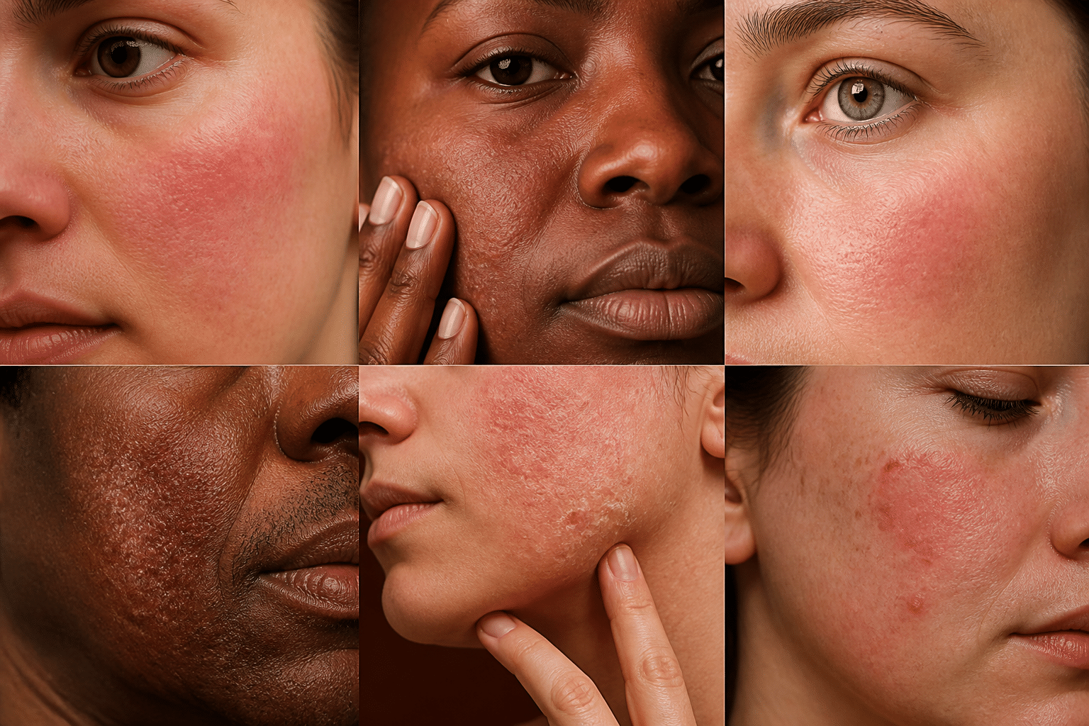 Close-up visualization of sensitive skin conditions including rosacea and eczema