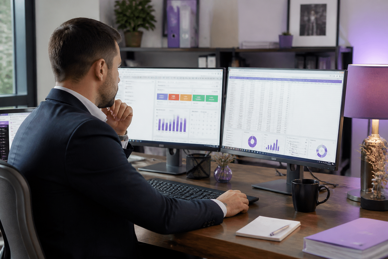 Hotel manager reviewing OTA platform dashboards and reconciliation spreadsheets on computer screen